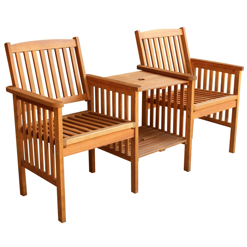 wooden tete a tete bench